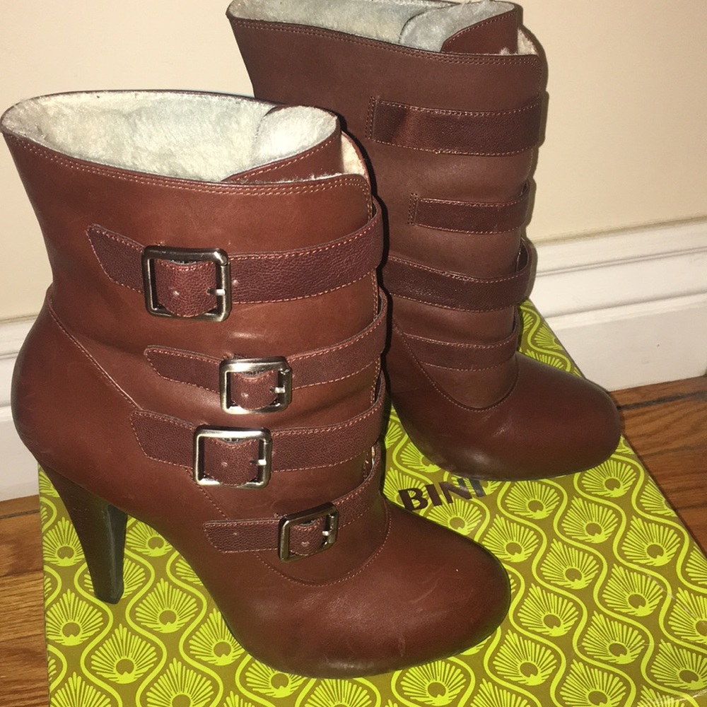 Gianni Bini Brown Leather  Military Style Booties
